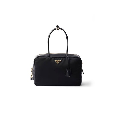 PRADA LARGE RE-NYLON AND LEATHER TOP-HANDLE BAG WITH PADLOCK 1BB131 (34*23*10cm) 